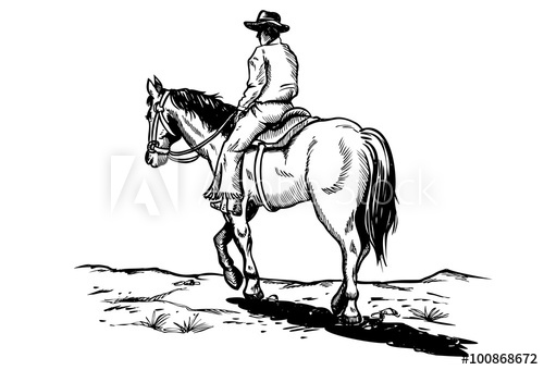 500x340 Drawing Of Cowboy Riding Horse, Vector - Horse Vector Drawing