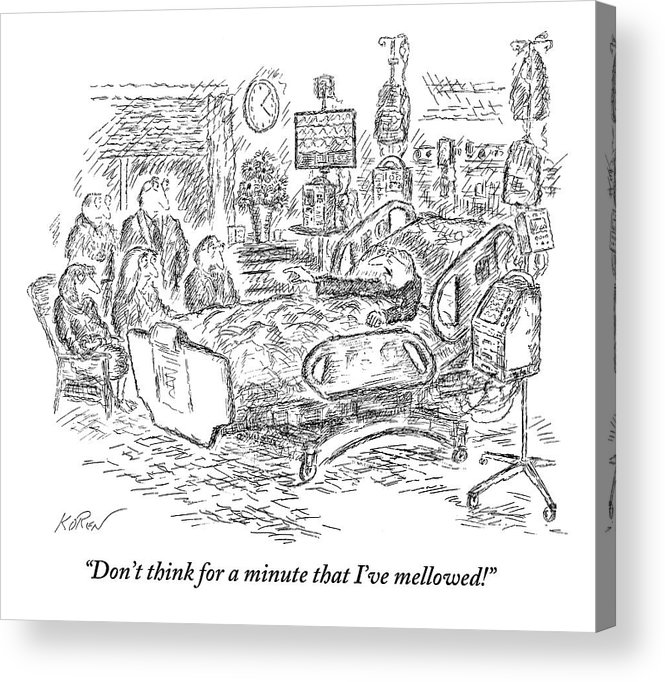 665x682 An Old Man In A Hospital Bed Talks To His Five Acrylic Print - Hospital Bed Drawing