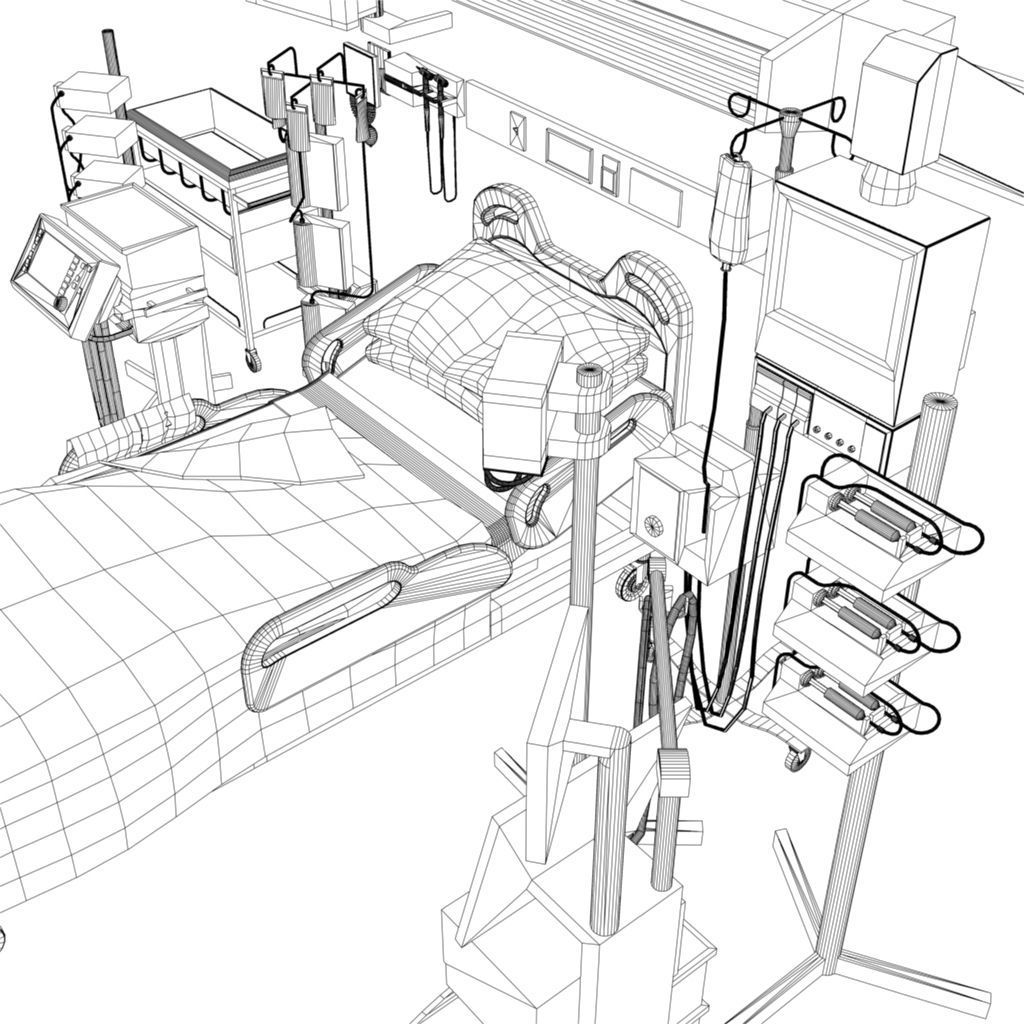 1024x1024 Hospital Ward Bed Asset Cgtrader - Hospital Bed Drawing