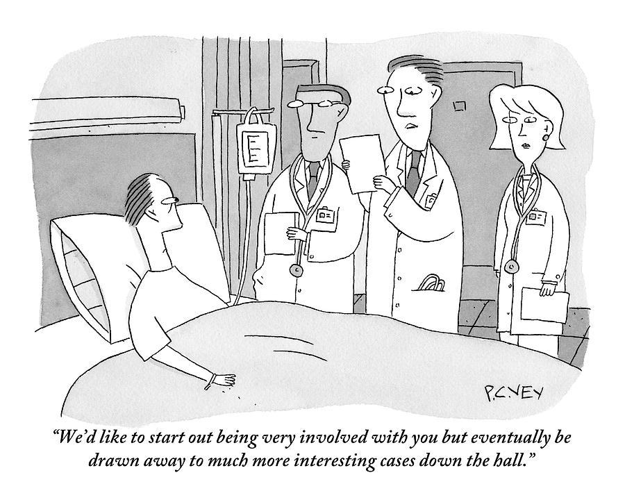 900x720 Man In Hospital Bed Speaking To Three Doctors Drawing - Hospital Bed Drawing