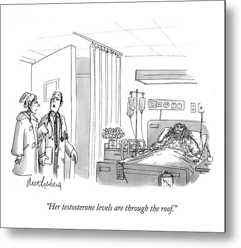 493x507 A Caveman Is Seen Lying In A Hospital Bed Metal Print - Hospital Bed Drawing