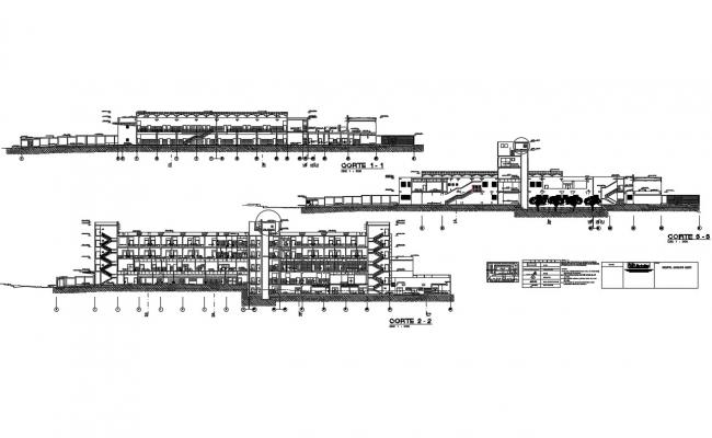 650x400 Multi Story Hospital Building Main Elevation And Section Cad - Hospital Building Drawing