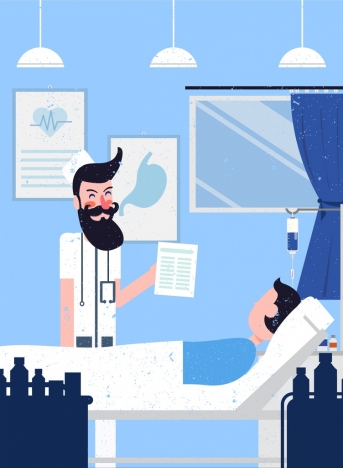 343x468 Hospital Drawing Doctor Patient Icon Cartoon Characters Vectors - Hospital Cartoon Drawing