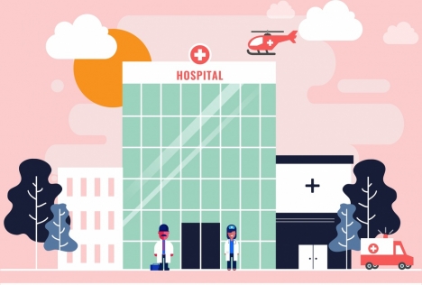 468x316 hospital exterior drawing multicolored cartoon design vectors - Hospital Cartoon Drawing