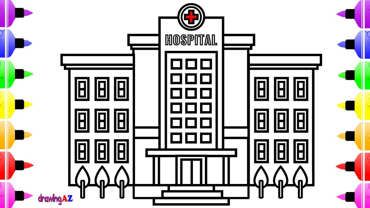 1280x720 How To Draw Hospital For Kids Learn Color Children's Coloring - Hospital Cartoon Drawing