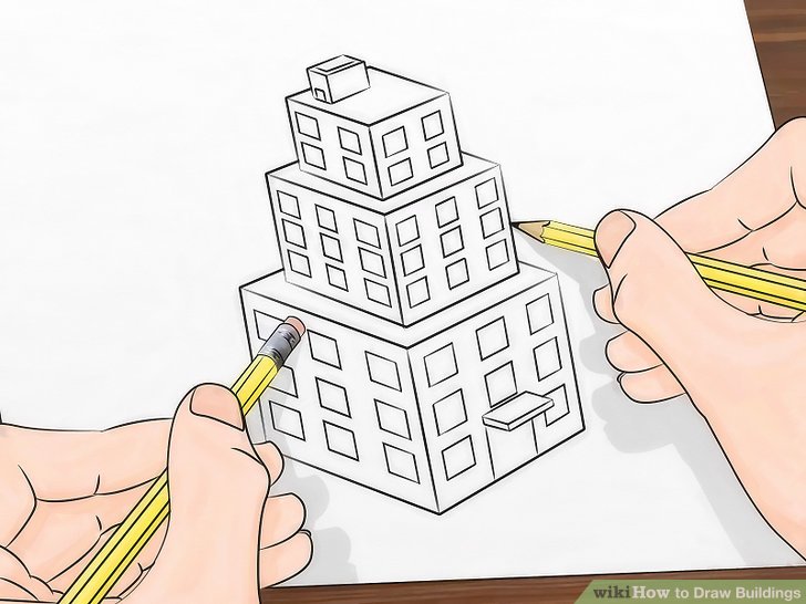 728x546 How To Draw Buildings Steps - Hospital Drawing Easy
