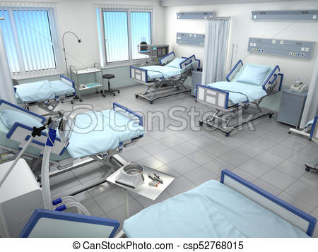 450x357 hospital room with beds in blue tones illustration - Hospital Room Drawing