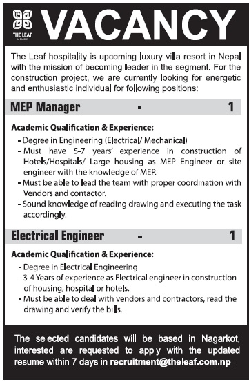 361x553 The Leaf Hospitality Vacancy - Hospitality Drawing