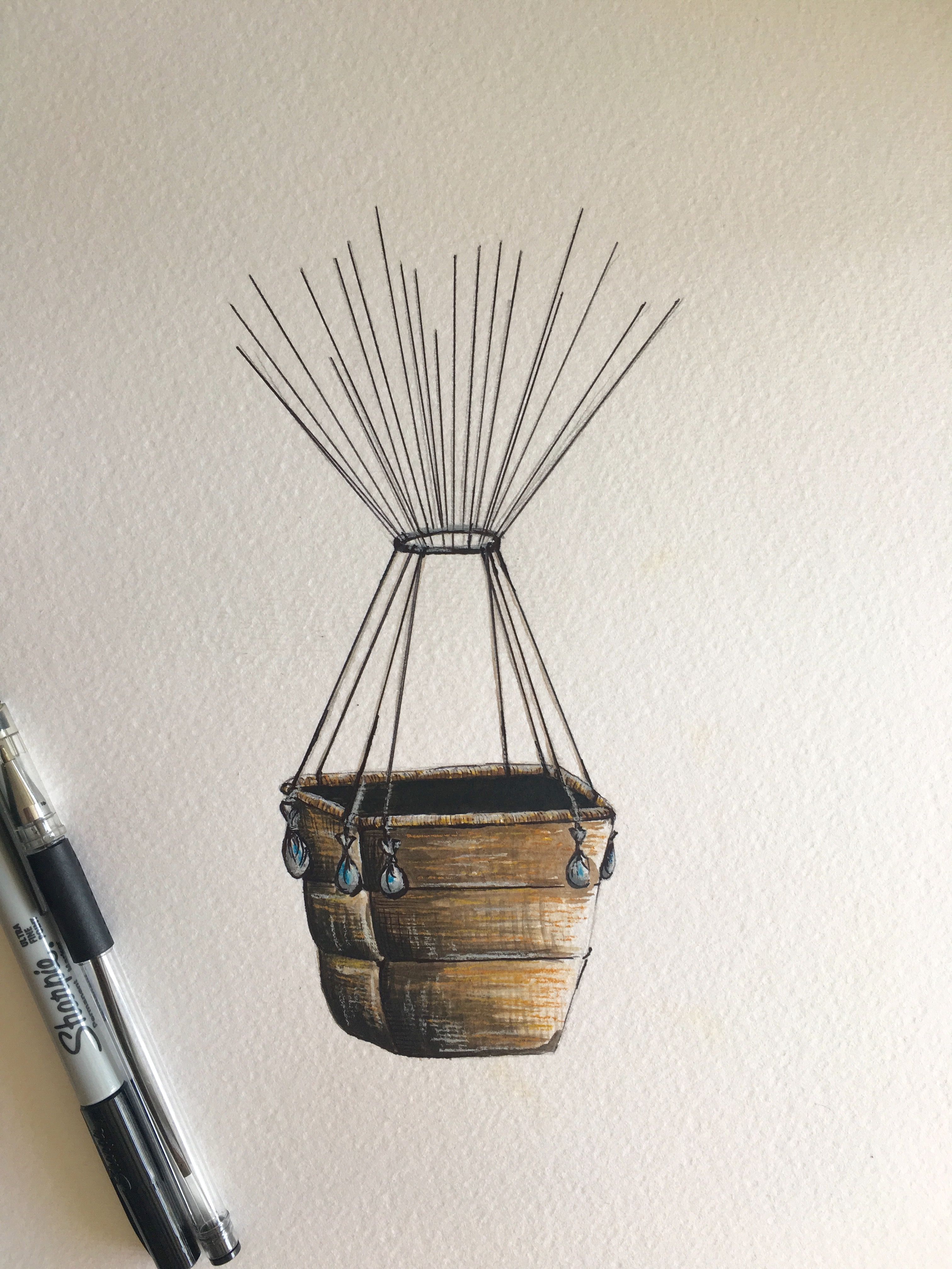 3024x4032 Original Painting - Hot Air Balloon Basket Drawing