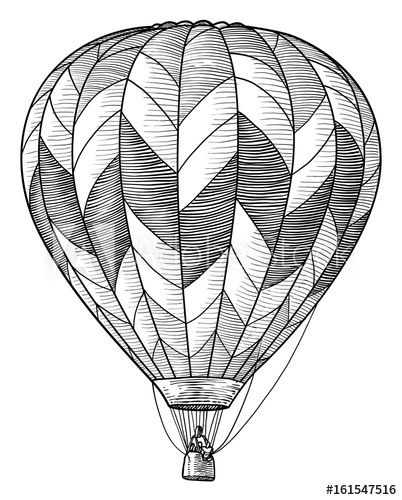 402x500 Hot Air Balloon Illustration, Drawing, Engraving, Ink, Line Art - Hot Air Balloon Drawing