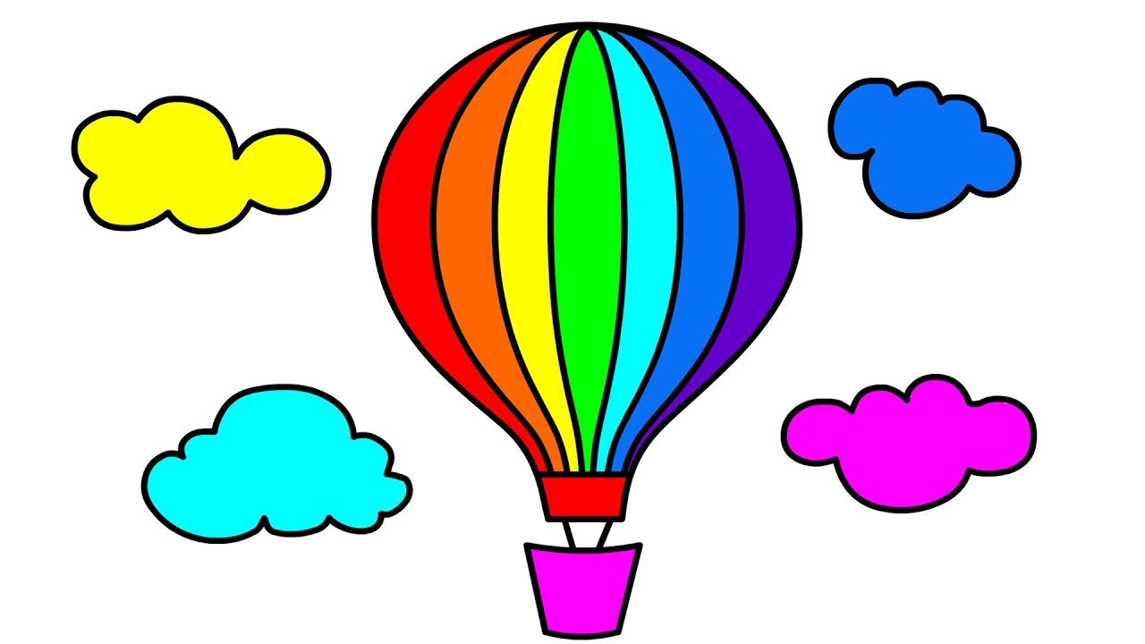 1280x720 How To Draw Hot Air Balloon In Clouds Coloring Pages For Kids Most - Hot Air Balloon Drawing