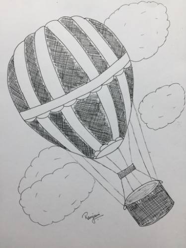 375x500 Hot Air Balloon Drawing - Hot Air Balloon Line Drawing