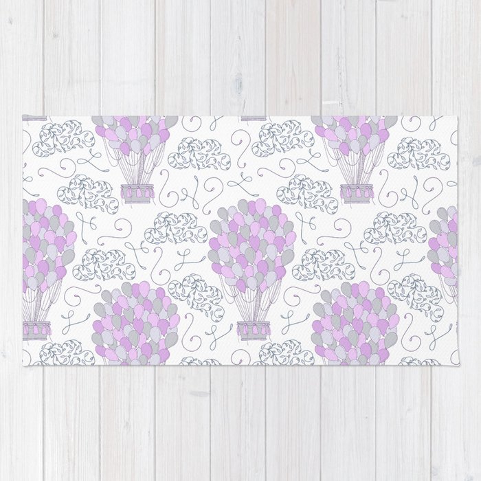 700x700 Vintage Hot Air Balloons Line Drawing Pastel Purple Rug - Hot Air Balloon Line Drawing