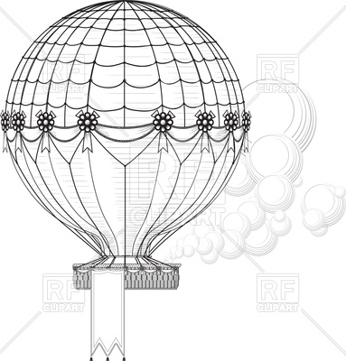 383x400 Banner With Vintage Hot Air Balloon Vector Image Of Objects - Hot Air Balloon Line Drawing