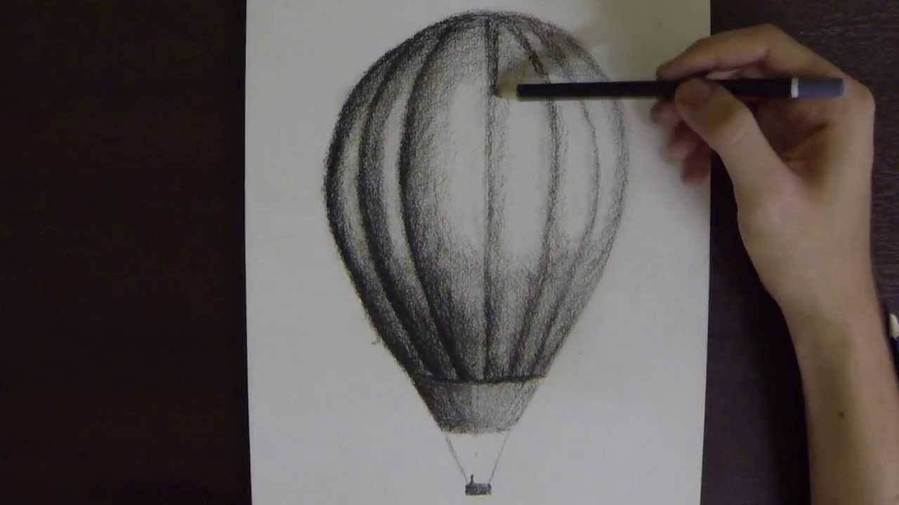 1280x720 Hot Air Balloon In Charcoal On Paper - Hot Air Balloon Pencil Drawing