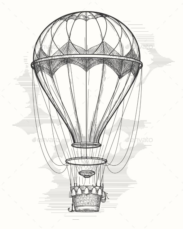 590x738 Retro Hot Air Balloon Sketch - Hot Air Balloon Pencil Drawing