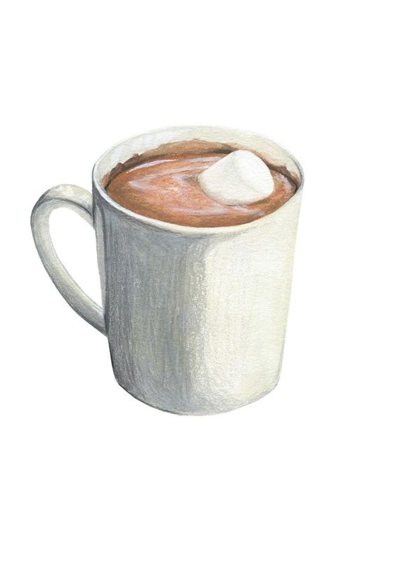 570x806 Hot Chocolate With Marshmallow Original Illustration - Hot Chocolate Drawing