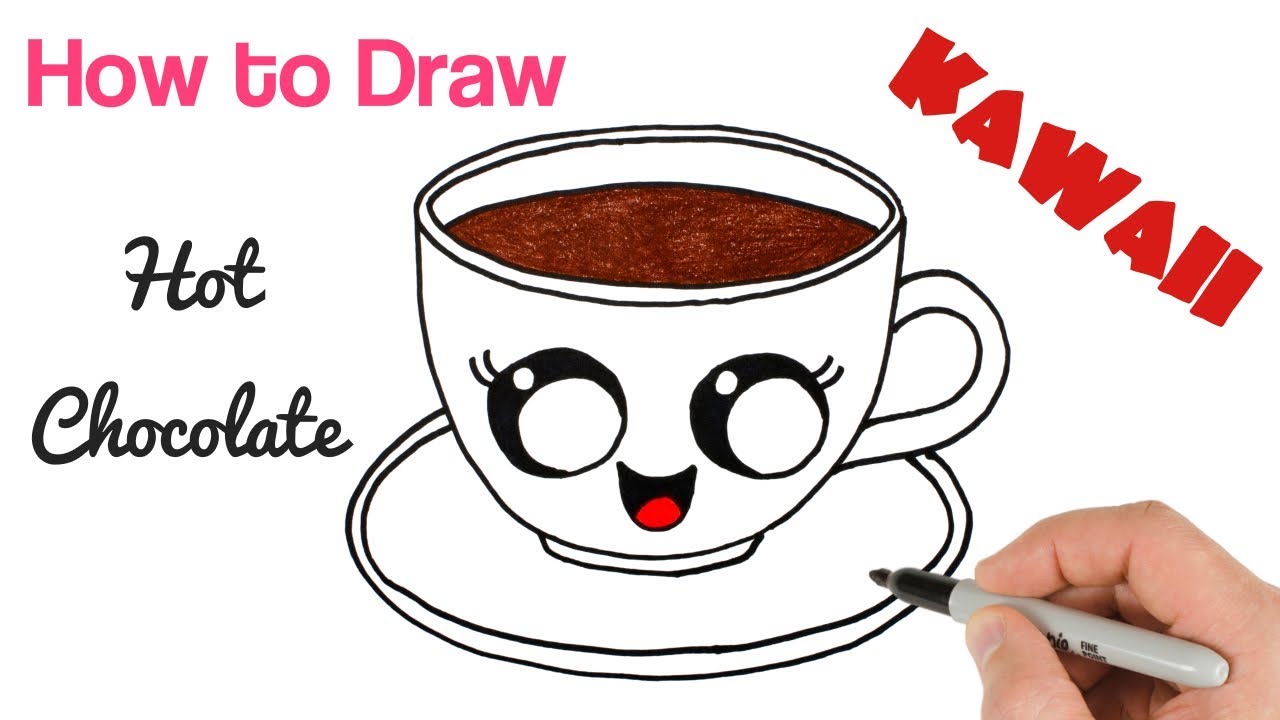 1280x720 How To Draw Hot Chocolate Mug Cute Cartoon Drink Drawing - Hot Chocolate Drawing