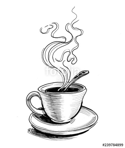 421x500 Cup Of Hot Coffee Ink Black And White Drawing Stock Photo - Hot Coffee Drawing