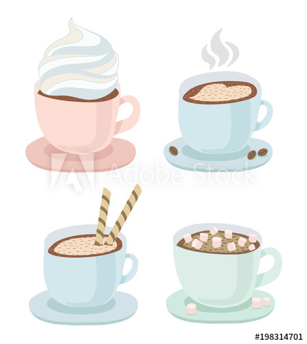 447x500 set of a cup with saucer of hot coffee or chocolate with whipped - Hot Coffee Drawing