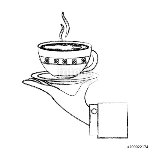 500x500 Hand Holding Decorative Flower Hot Coffee Cup On Dish Vector - Hot Coffee Drawing