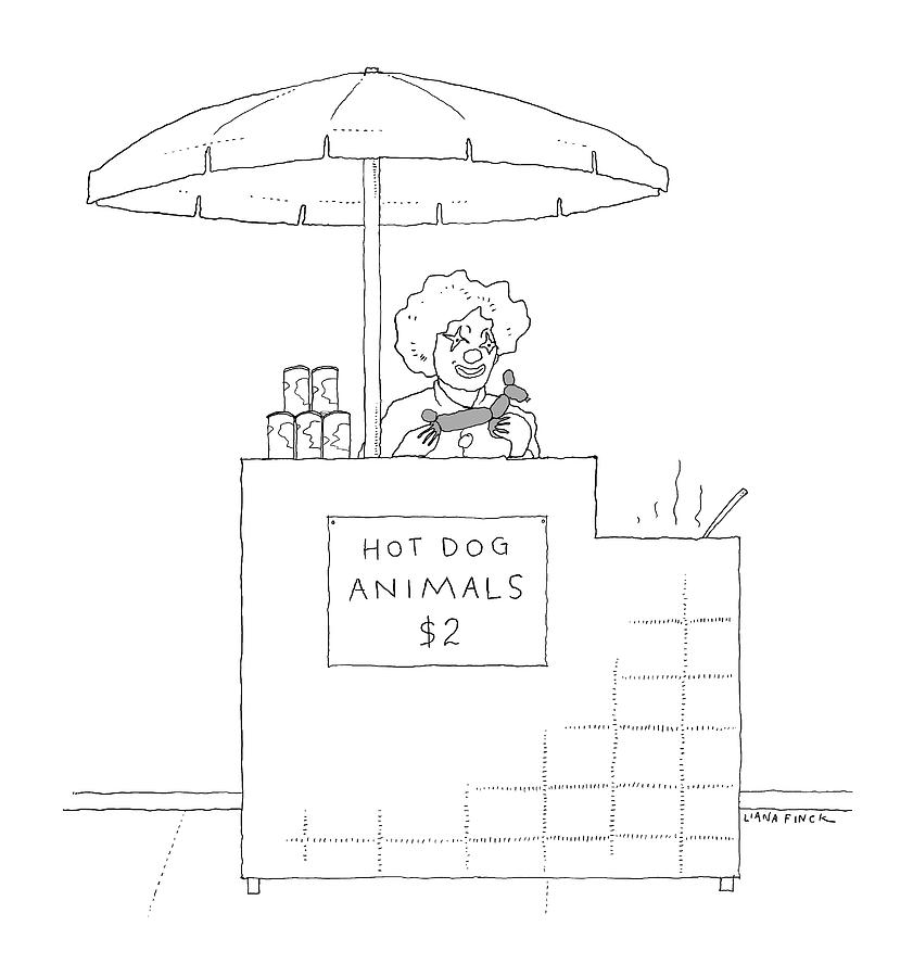 841x900 a street vendor sells hot dog animals drawing - Hot Dog Drawing