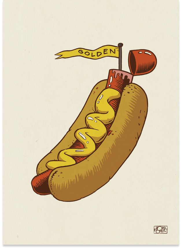 626x862 golden hotdog illustration food illustrations food - Hot Dog Drawing