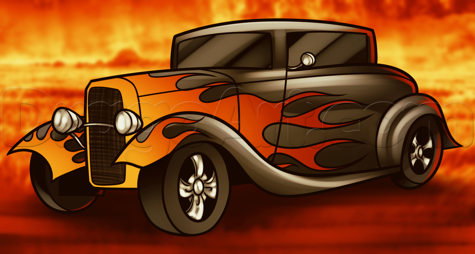 1525x817 how to draw a hot rod, step - Hot Rod Car Drawings
