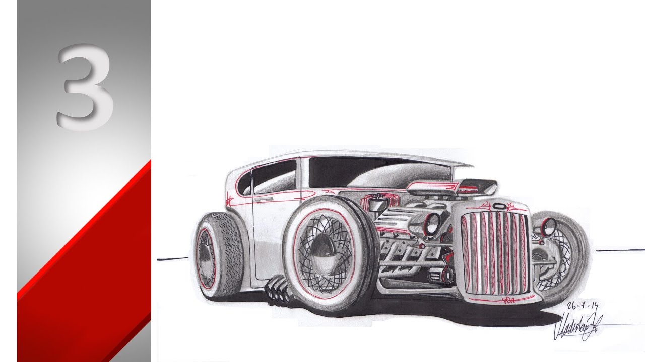 1280x720 Car Drawing - Hot Rod Car Drawings