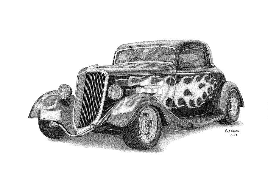 900x637 hot rod drawing pointallism drawing - Hot Rod Drawing