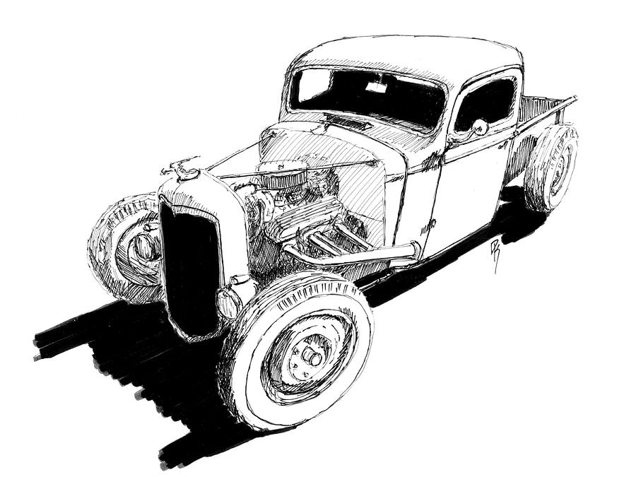 900x675 chevy bobber truck hot rod ink dwg drawing - Hot Rod Drawing
