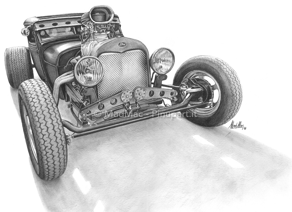 1024x743 pencil drawing of ford hot rod pin up art - Hot Rod Drawing