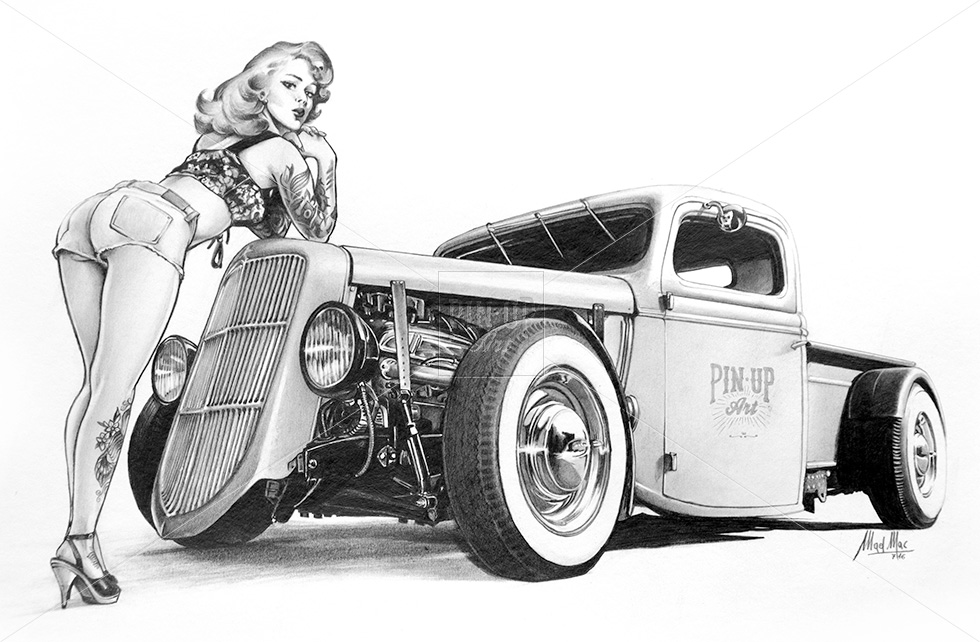 980x642 pin up hot rod drawing pin up art - Hot Rod Drawing