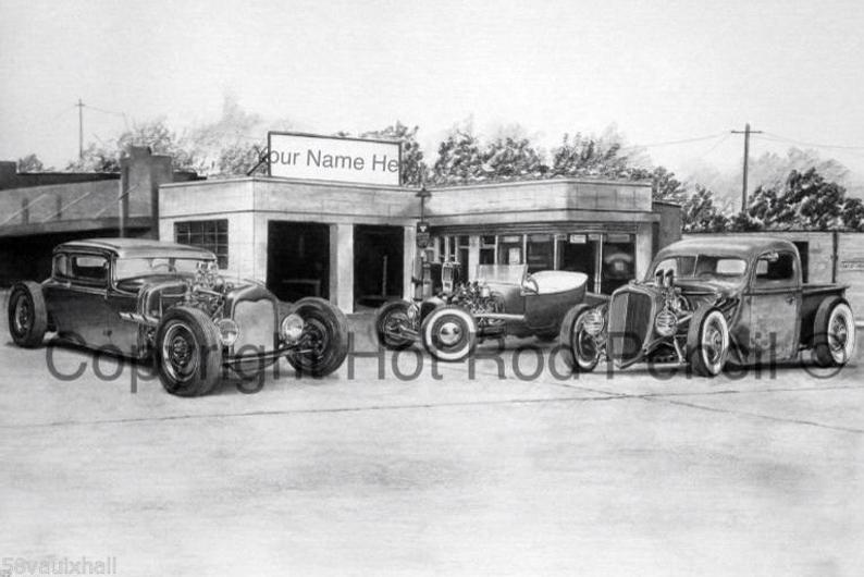 794x530 Vintage Ford T Bucket Hot Rods Customized Pencil Drawing Print Etsy - Hot Rod Drawing
