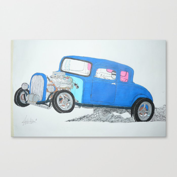 700x700 blue hot rod drawing canvas print - Hot Rod Drawing