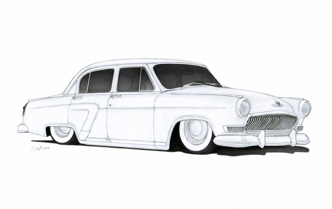 1127x709 gaz volga custom sedan hot rod drawing - Hot Rod Drawing