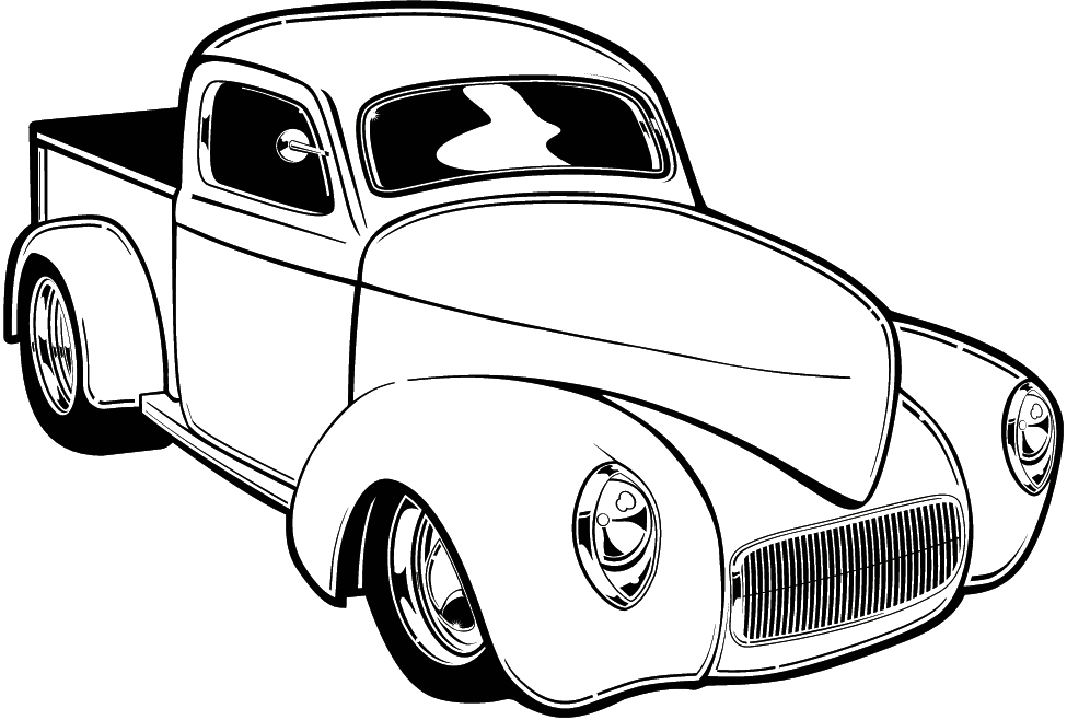 975x658 hot rod black and white clipart - Hot Rod Line Drawing