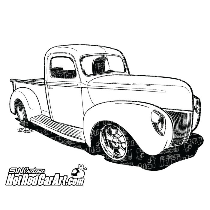 700x700 Ford Pickup - Hot Rod Line Drawing