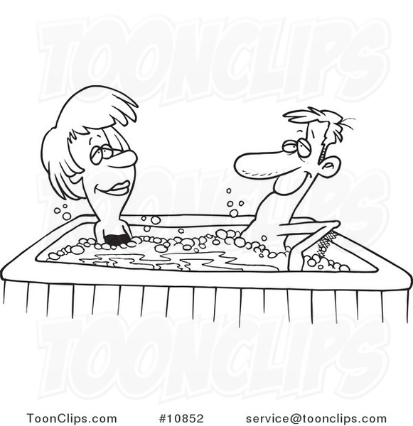 581x600 Cartoon Black And White Line Drawing Of A Couple In A Hot Tub - Hot Tub Drawing