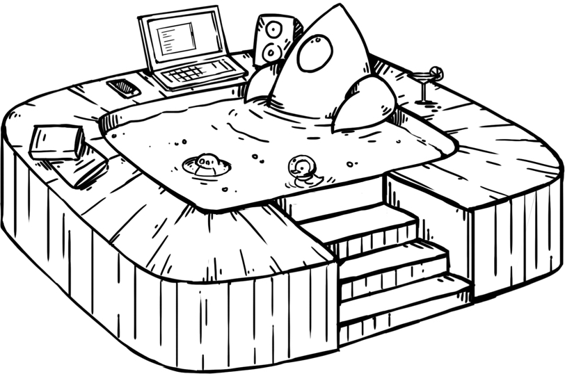 812x538 Swimming Past The Standing Desk - Hot Tub Drawing