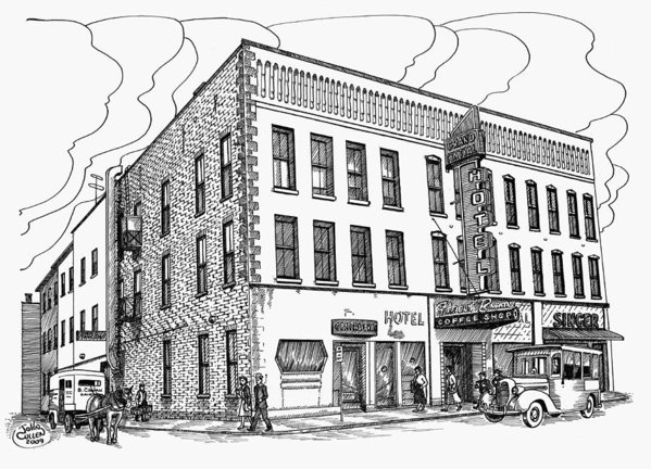 599x432 Grand Central Hotel Brockville Art Print - Hotel Drawing