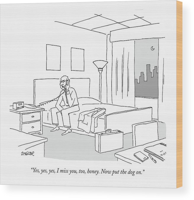 655x677 businessman sitting on a bed in hotel room wood print - Hotel Room Drawing