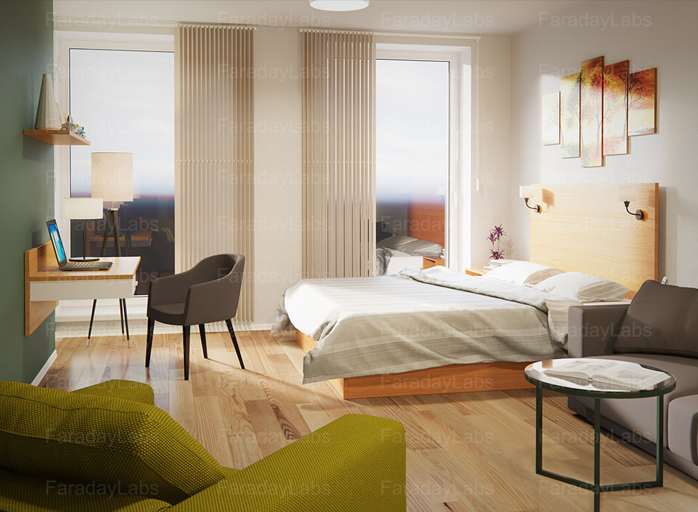 1000x734 Room Drawing Made For Go Hotels Company - Hotel Room Drawing