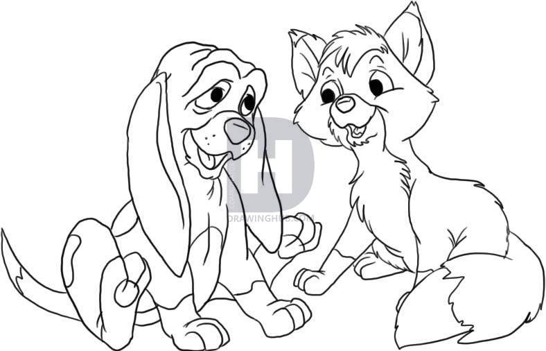 788x506 how to draw the fox and the hound, step - Hound Drawing