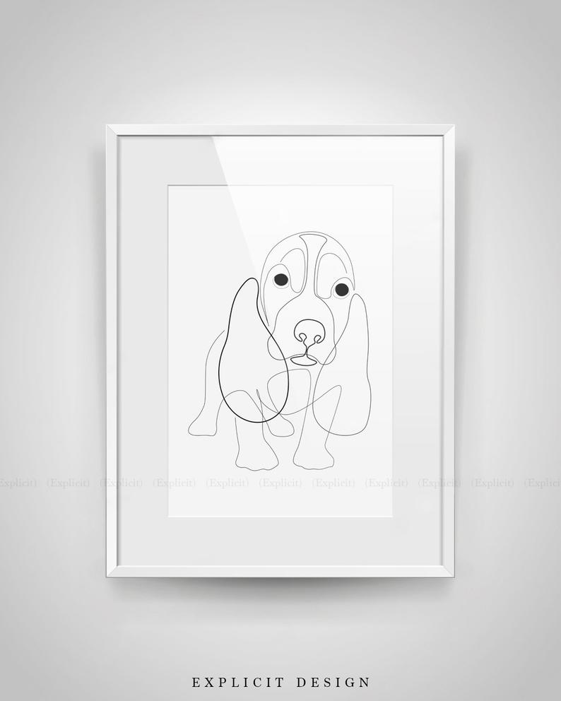 794x992 basset hound drawing printable abstract dog line illustration etsy - Hound Drawing
