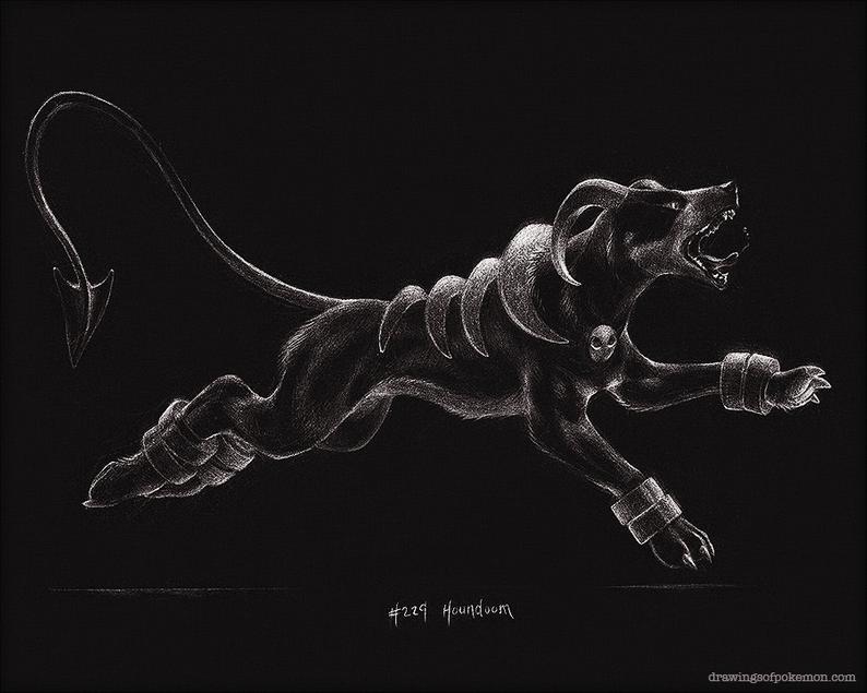 794x635 Houndoom X Print Pokemon Drawing Dark Fire Etsy - Houndoom Drawing