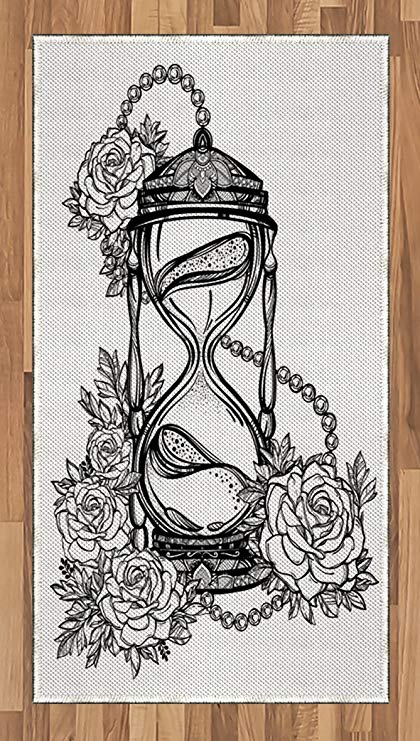 420x741 Ambesonne Tattoo Area Rug, Pencil Drawing Romantic - Hourglass Drawing