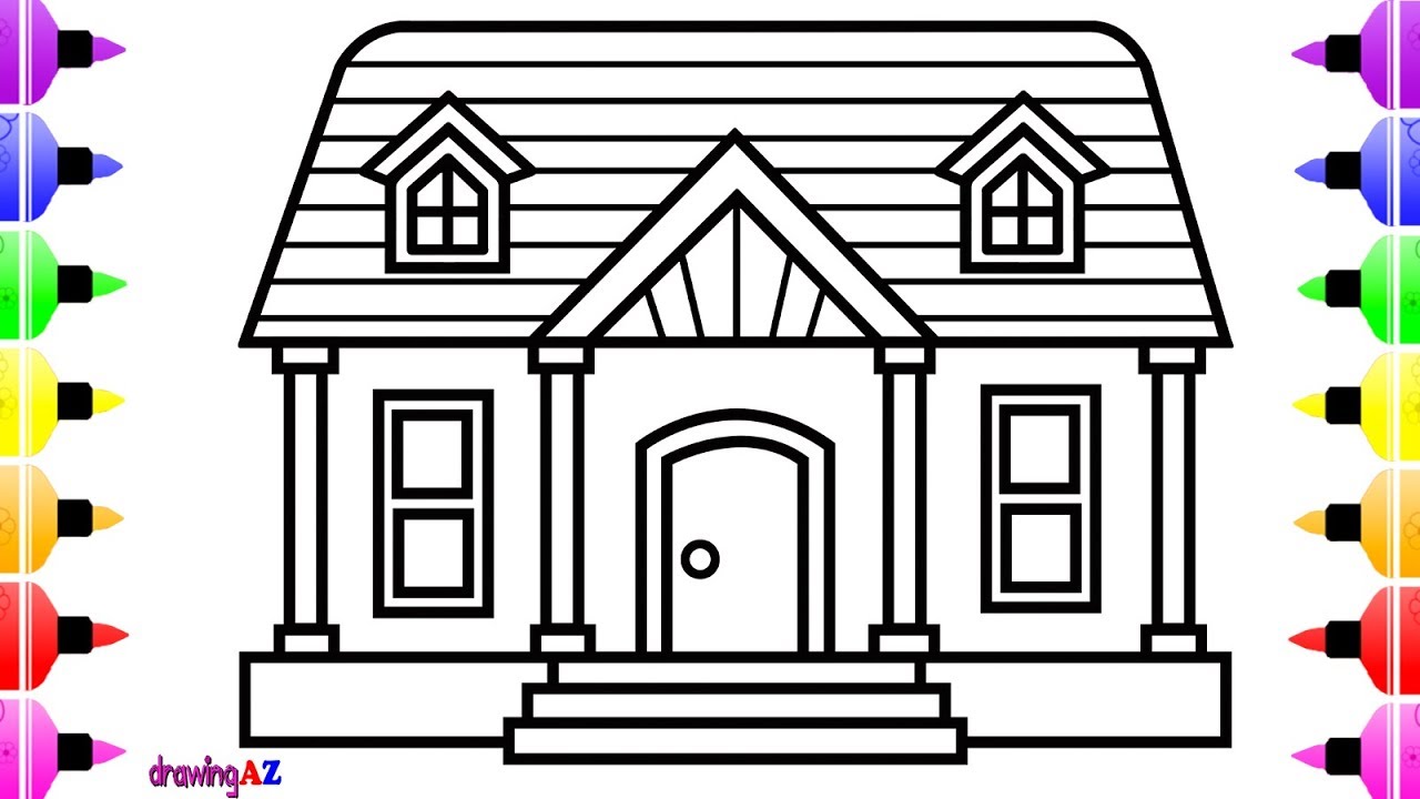1280x720 How To Draw House For Kids Cute House For Kids Coloring - House Drawing
