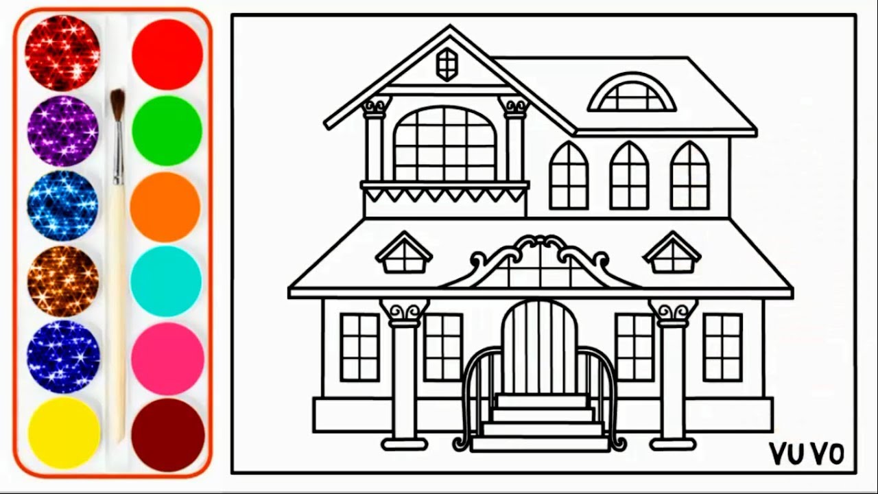 1280x720 Coloring House Glitter House Drawing And Coloring Pages - House Drawing