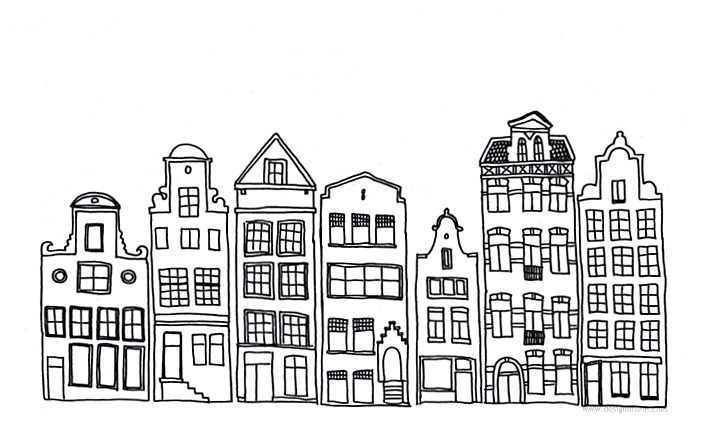 701x431 Drawings Of Buildings In A Row Simple Black And White Line - House Drawing Black And White